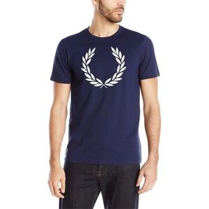 Fred Perry flocked laurel wreath t shirt men's navy